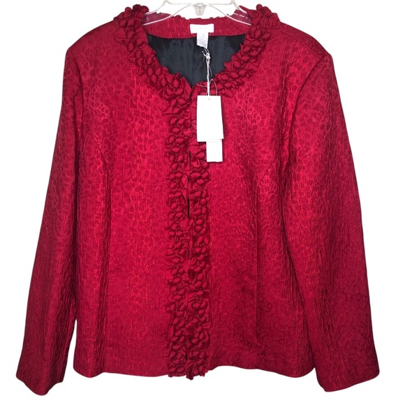 NEW Chicos Red Ruffle Berry Jacket Blazer Size XL Holiday Special Occasion NWT - Picture 1 of 15